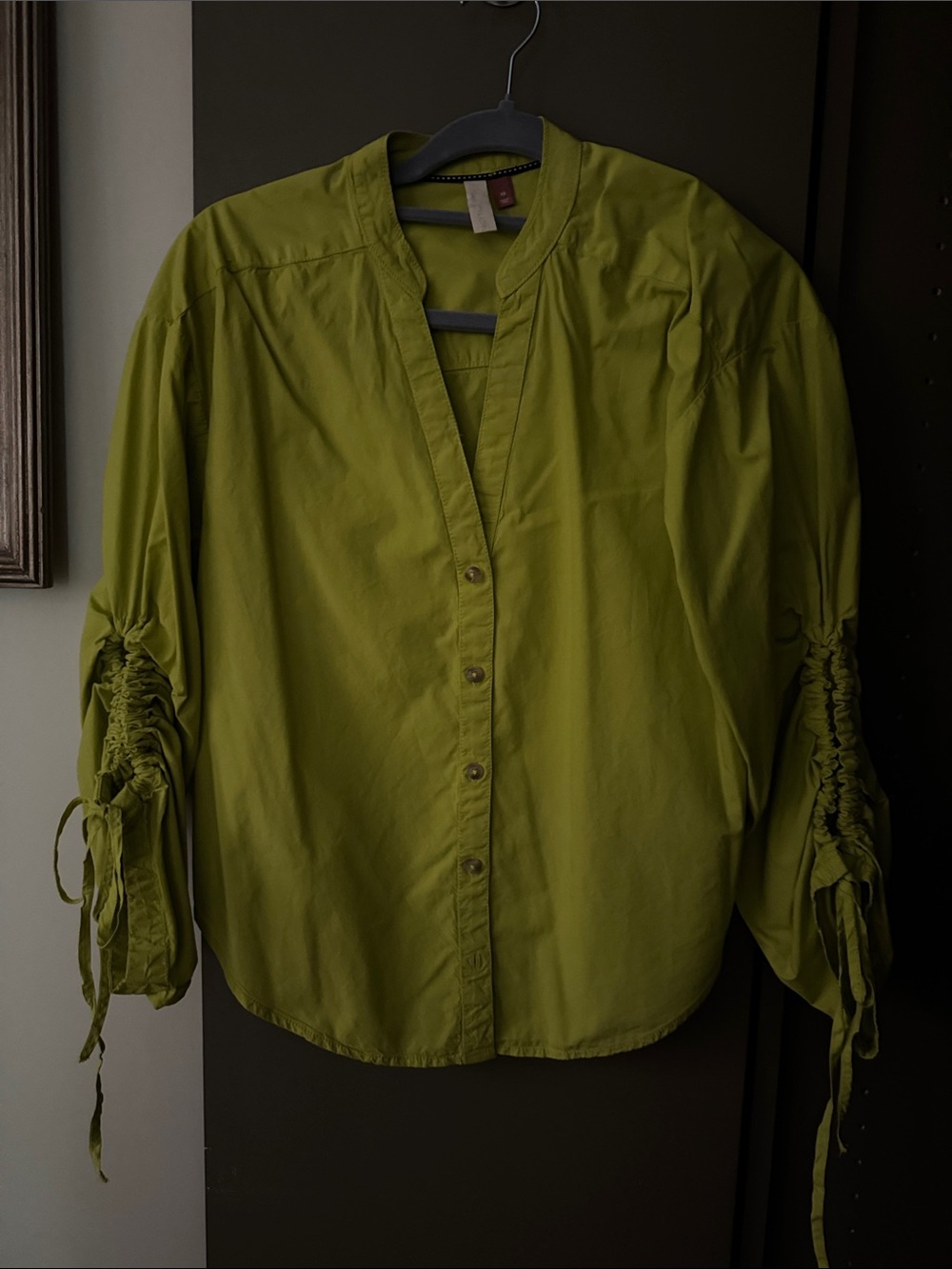 Pilcro Olive Green Collarless Button Blouse